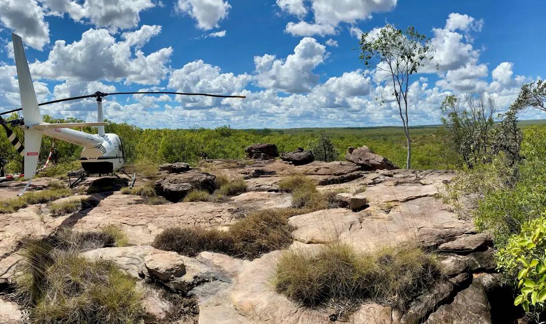 R44 Helicopter on Rock Ledge